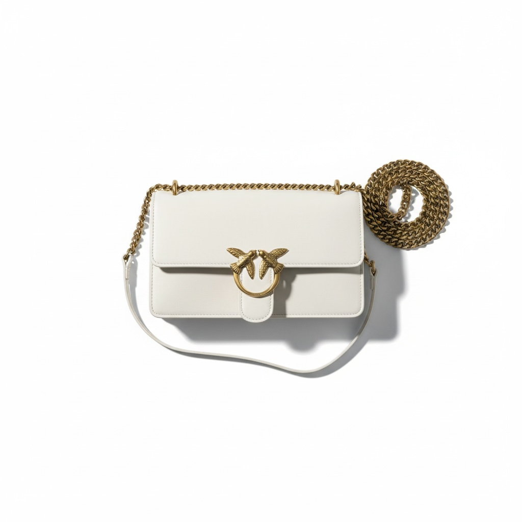 Pinko White Classic Love Bag 🤍✨ – Timeless Elegance with a Golden Touch