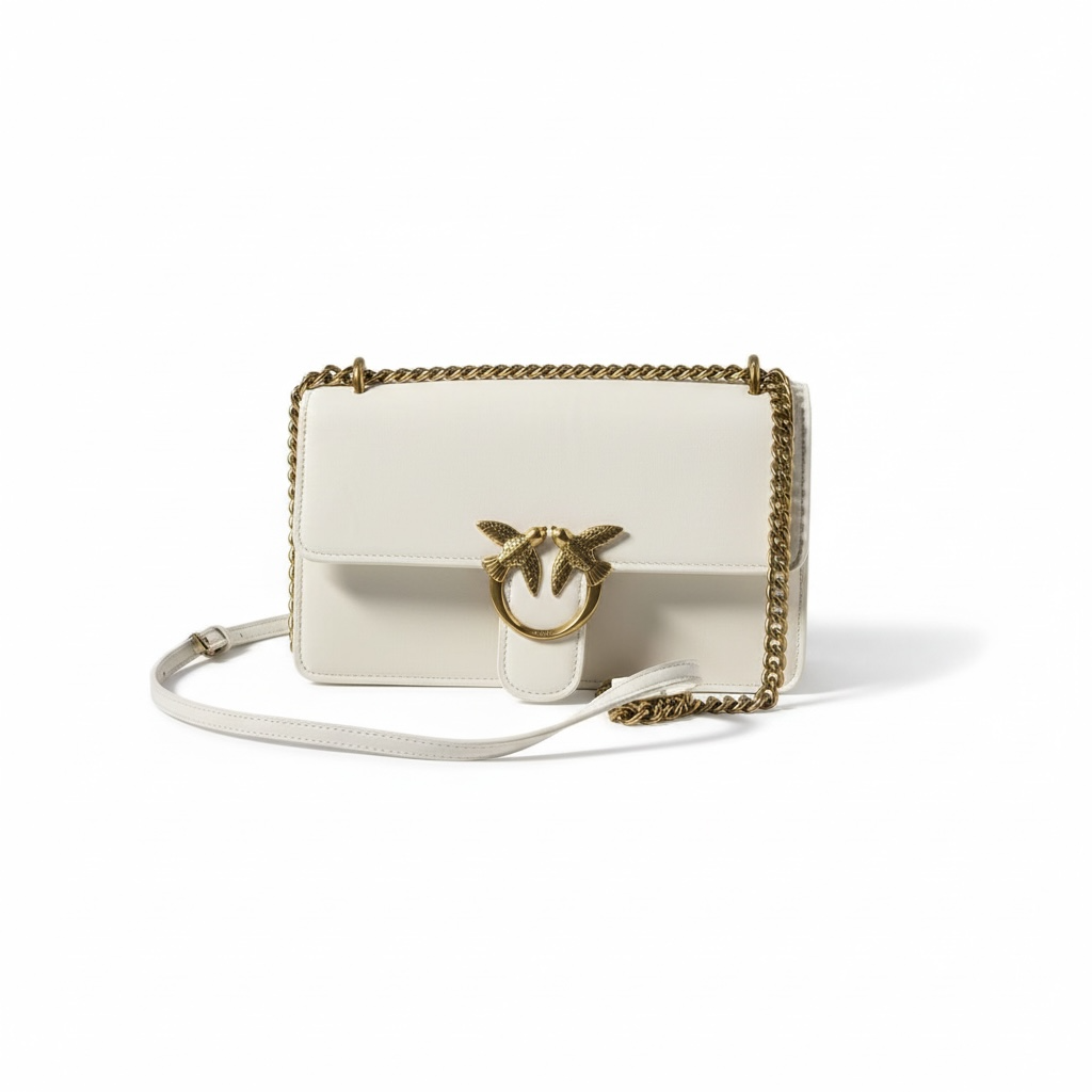 Pinko White Classic Love Bag 🤍✨ – Timeless Elegance with a Golden Touch