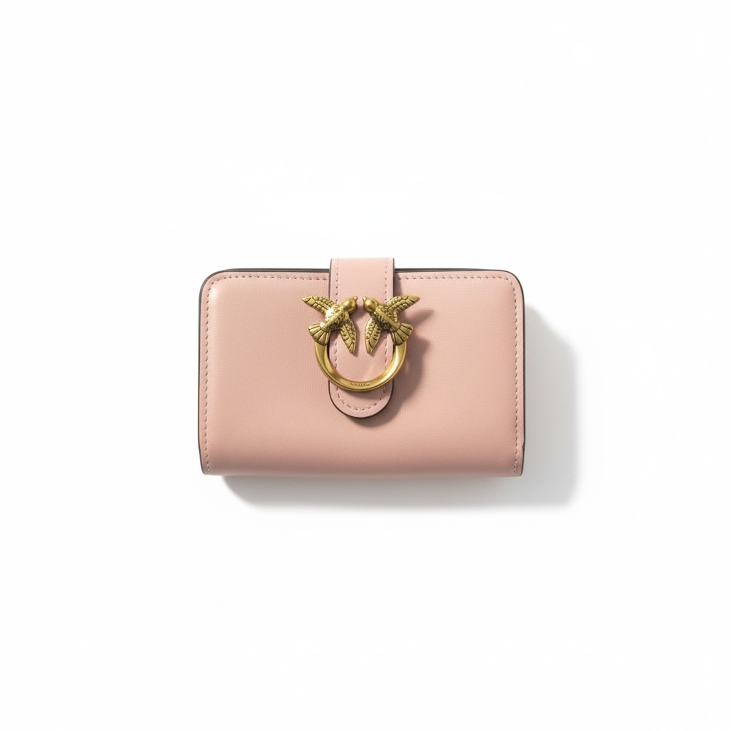 💗 Pinko Love Birds Wallet – Blush Pink with Gold Buckle Closure ✨