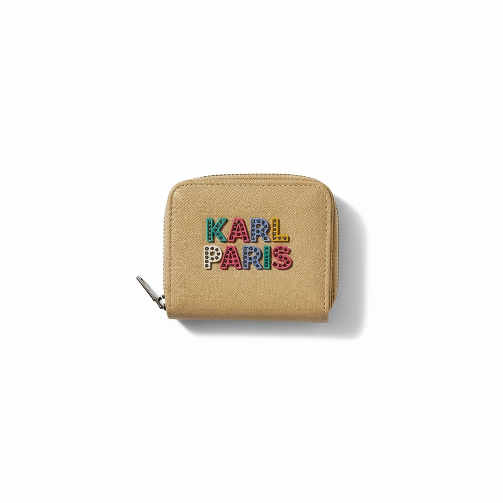 🌾 Karl Lagerfeld Beige Wallet – Studded Multicolor KARL PARIS Logo 🌈👜
