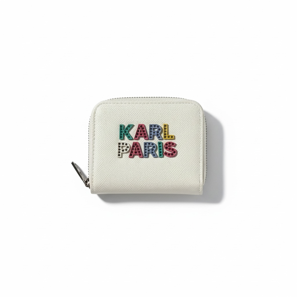 🤍 Karl Lagerfeld White Wallet – Studded Multicolor KARL PARIS Logo 🌈✨