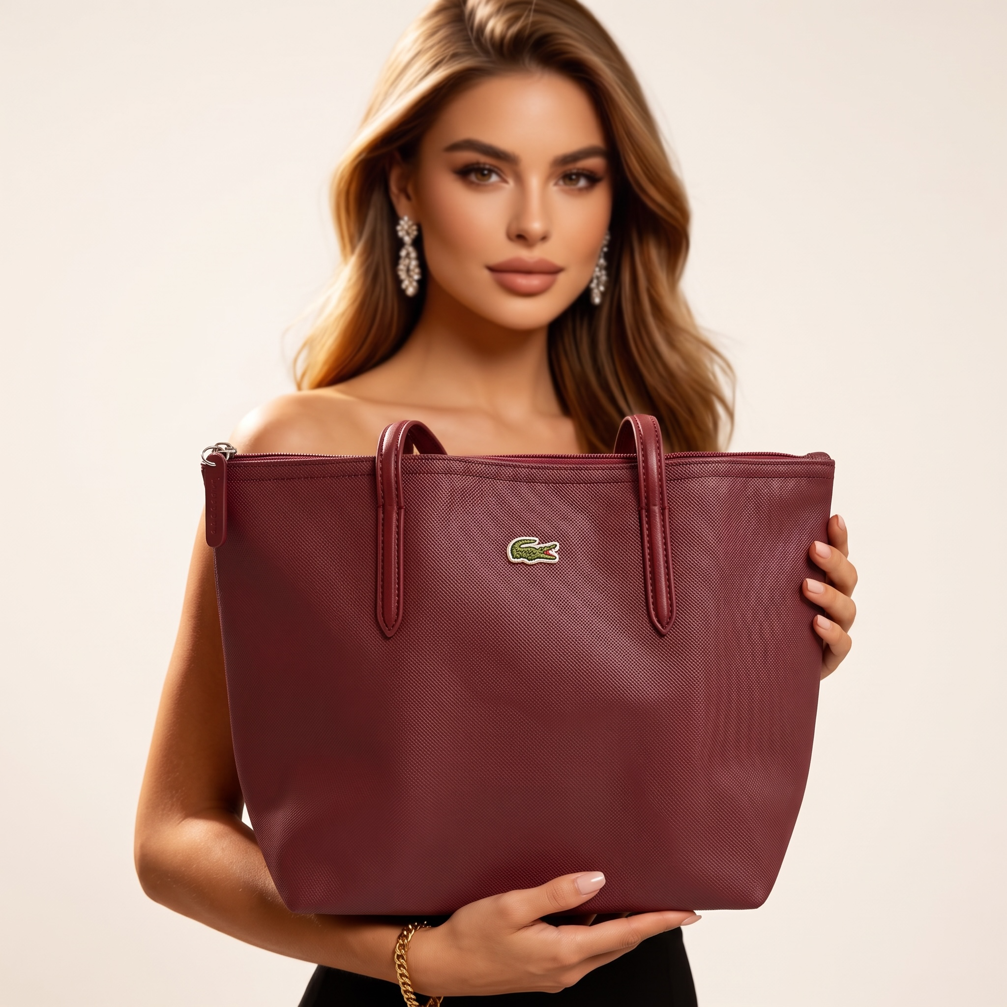 Lacoste small Tote Bag – Deep Burgundy, Timeless Elegance