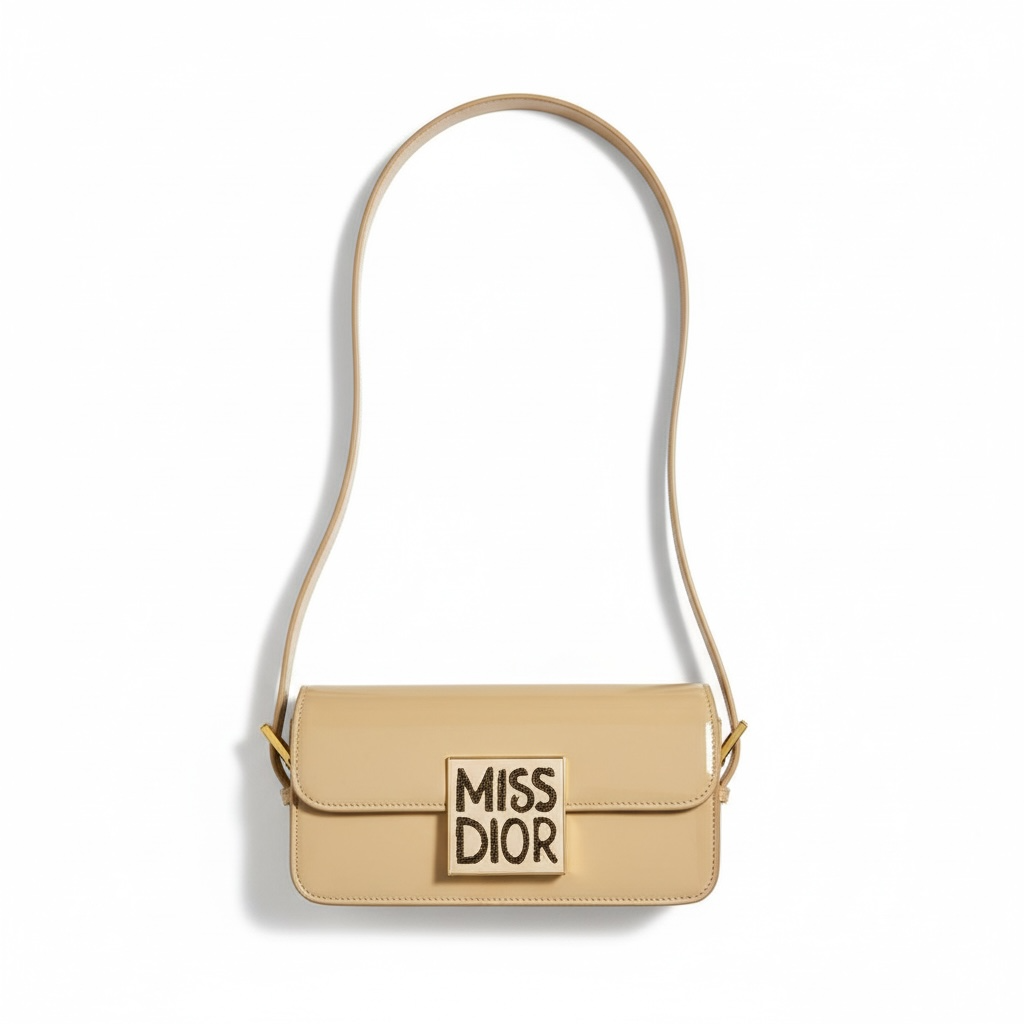 👜 Miss Dior Patent Leather Shoulder Bag – Elegant Beige Finish ✨