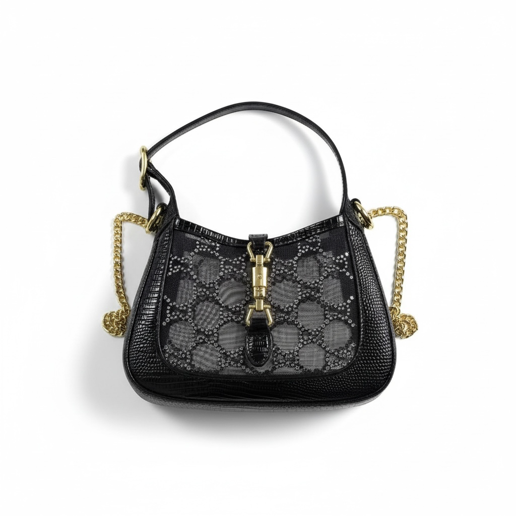 ✨ Gucci Black Crystal Horsebit Shoulder Bag – Sparkle in Style