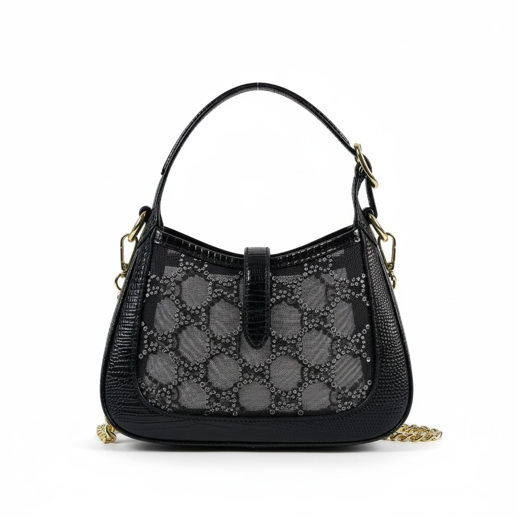 ✨ Gucci Black Crystal Horsebit Shoulder Bag – Sparkle in Style