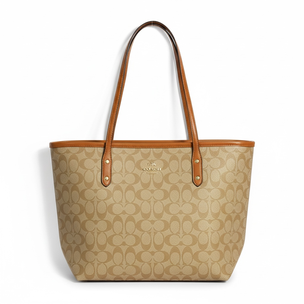 ☕ Coach Signature Canvas Tote — Caramel Trim Edition ☕