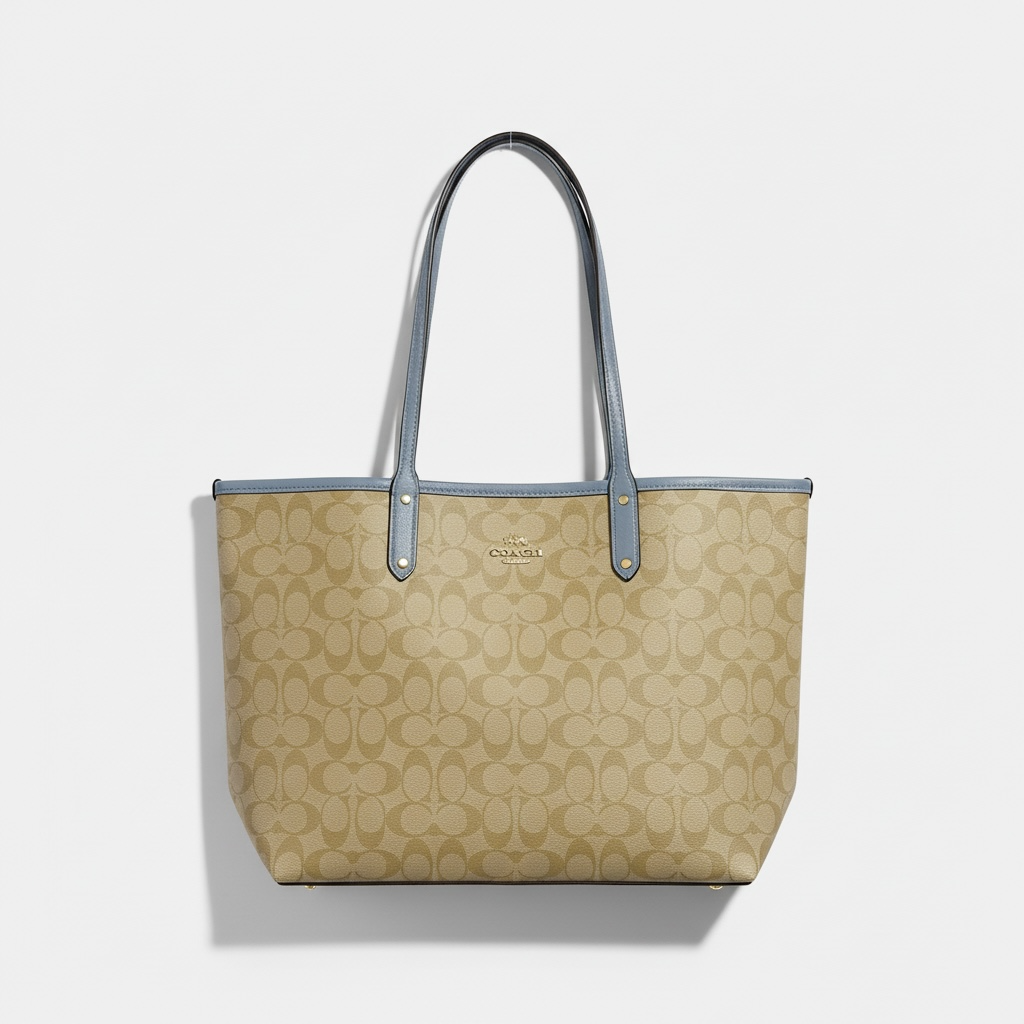 Coach Double-Face Tote Bag 👜💙🤍 | Reversible Beige Monogram & Powder Blue • 2-in-1 Luxury Tote