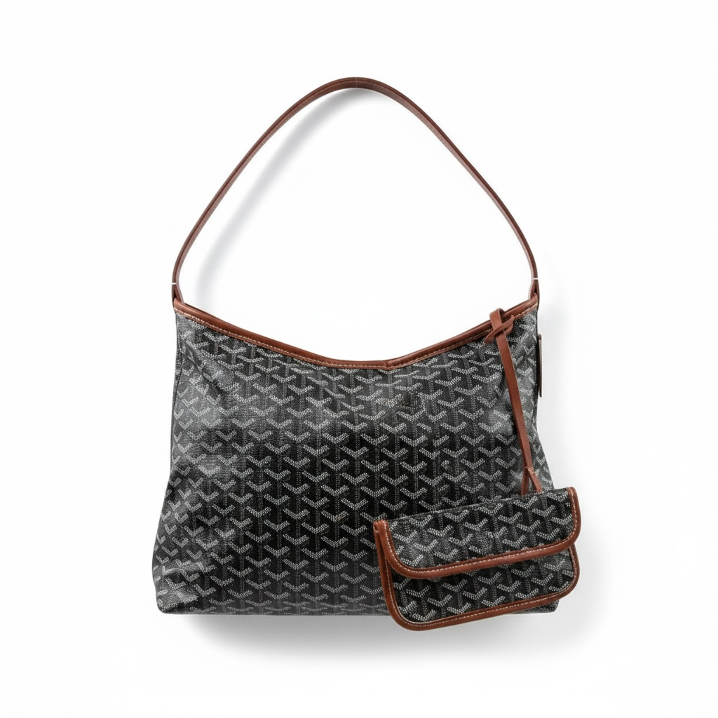 🖤🤎 Goyard Black Shoulder Bag with Brown Trim & Pouch – Elegant Contrast, Timeless Luxury ✨