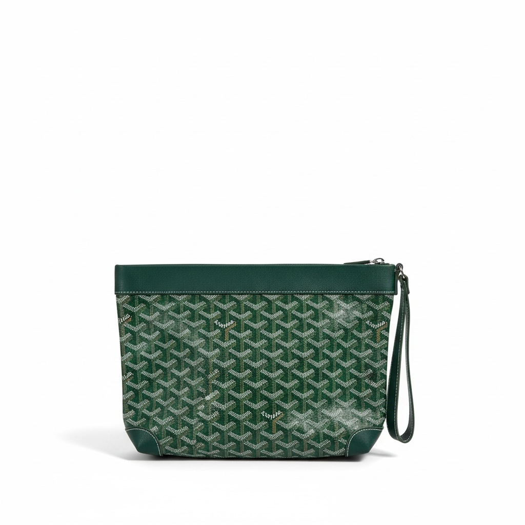 ✨ Goyard-Inspired Green Monogram Wristlet Pouch – Luxury Edition ✨