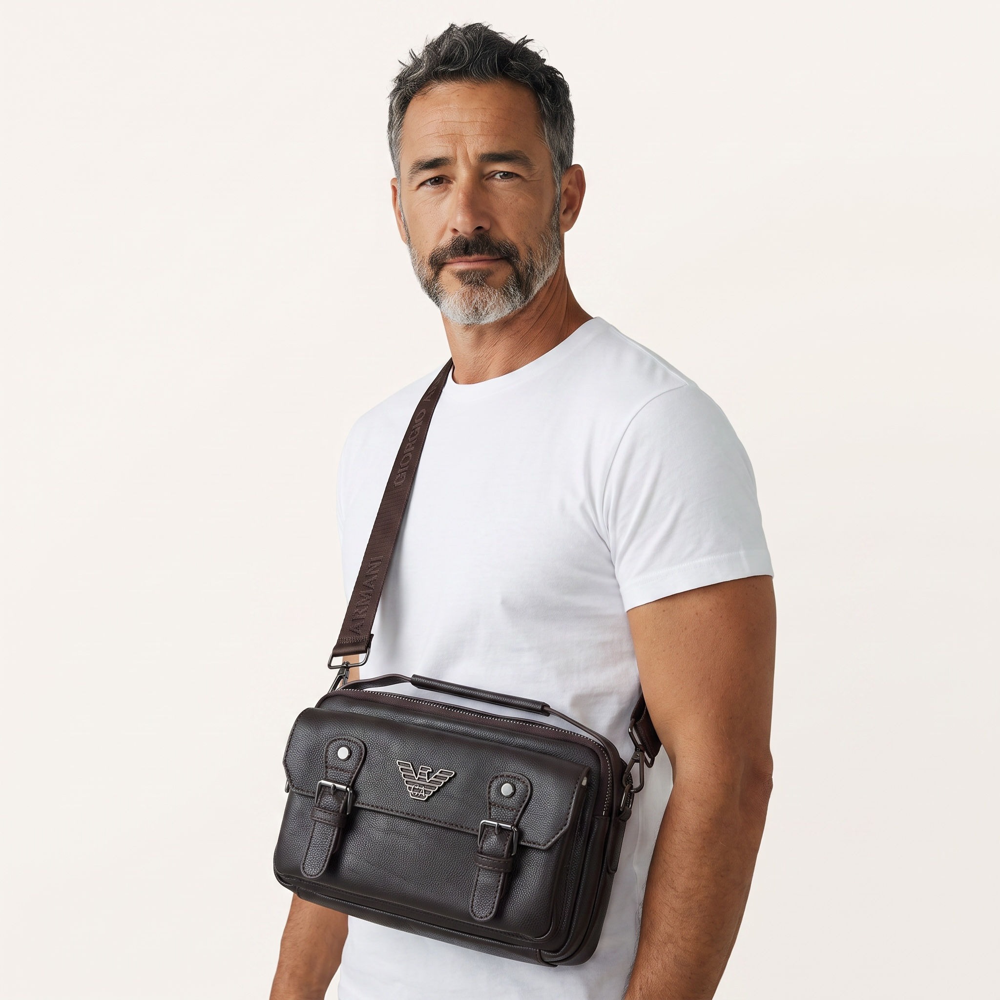 Emporio Armani Brown Leather Crossbody Bag 🤎 | Classic Italian Luxury for Everyday Use
