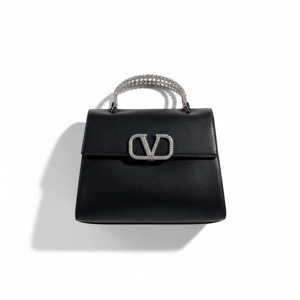Valentino Garavani Black VLogo Crystal Handle Bag 🖤✨