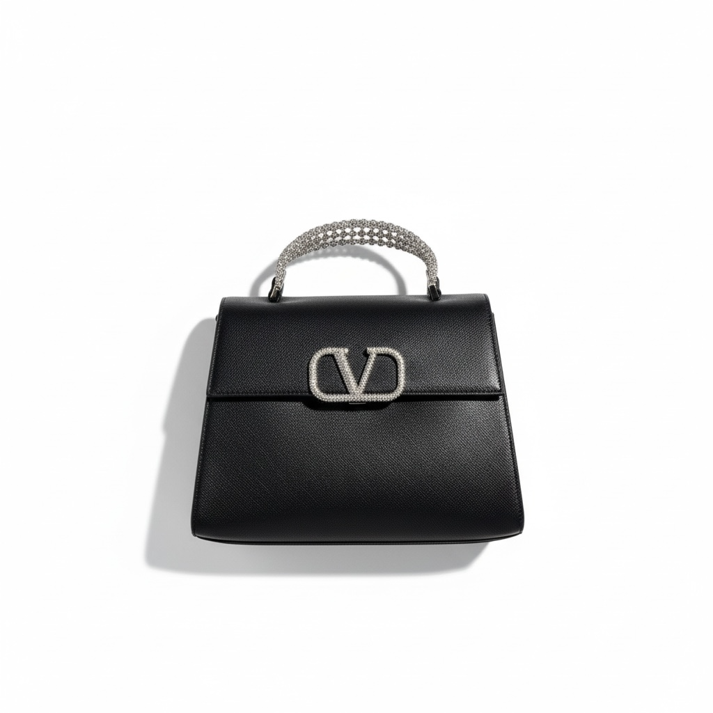 Valentino Garavani Black VLogo Crystal Handle Bag 🖤✨