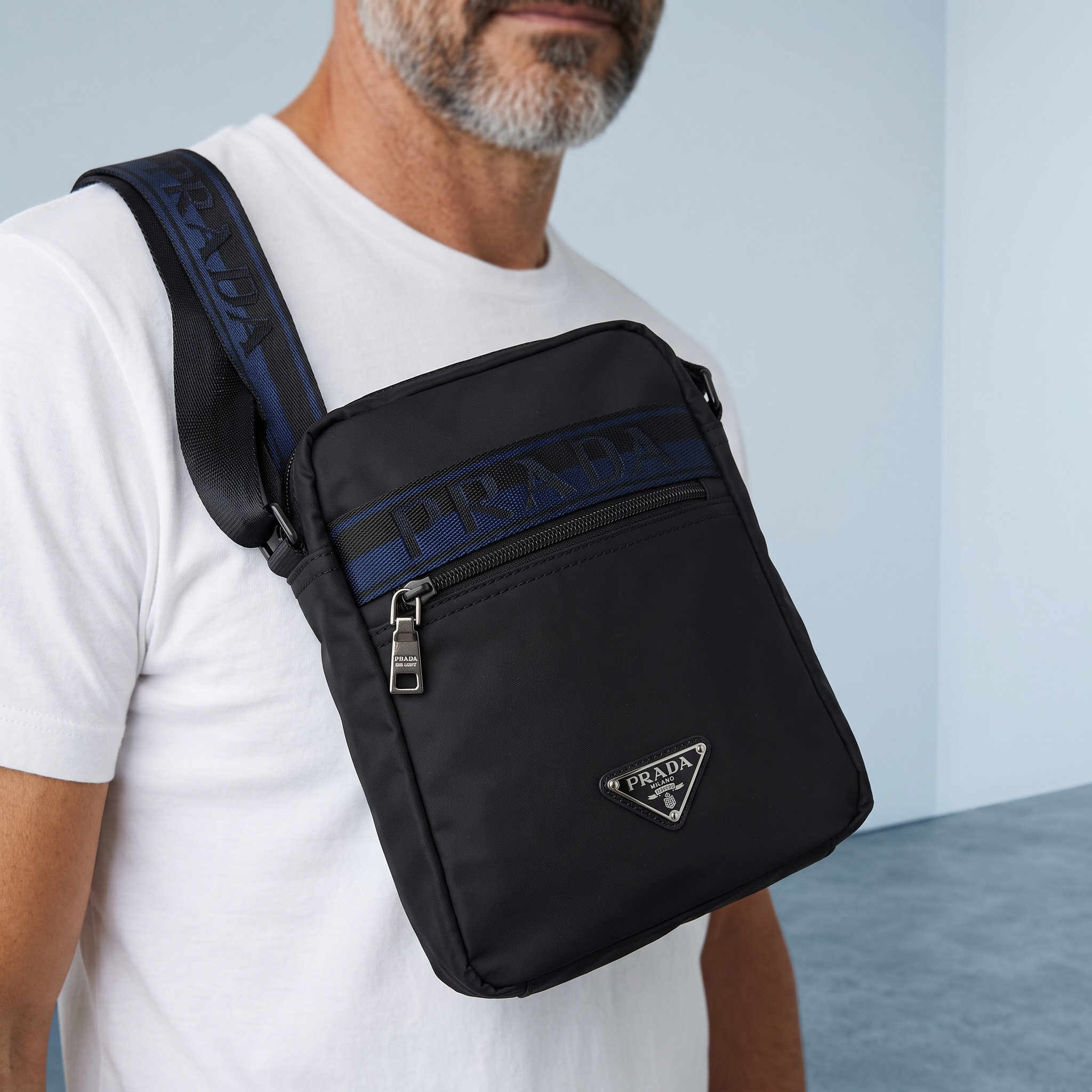 🖤💙 Prada Black & Blue Logo Crossbody Bag – Premium Nylon Designer Shoulder Bag