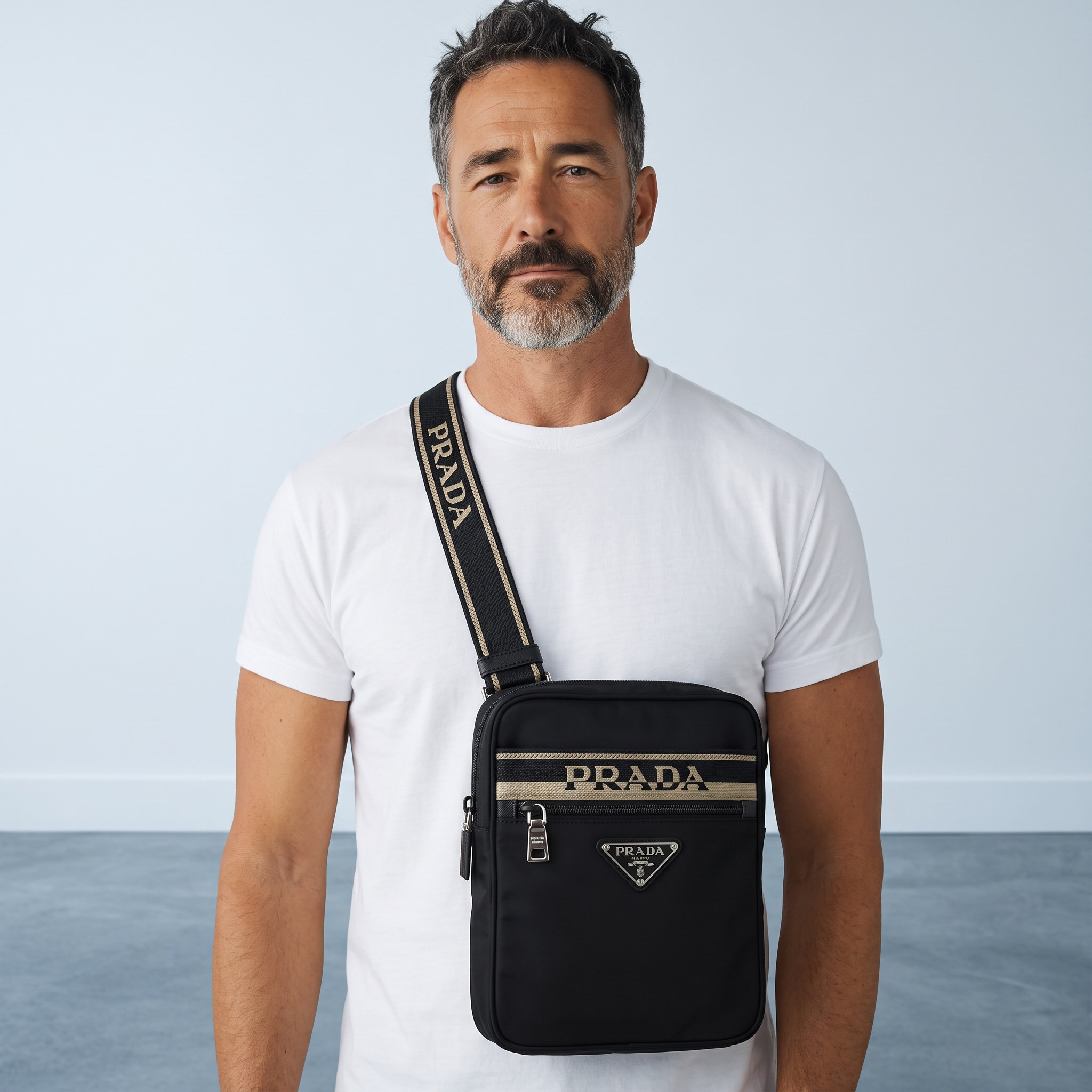 ✨ Prada Crossbody Shoulder Bag – Black & Beige Stripe
