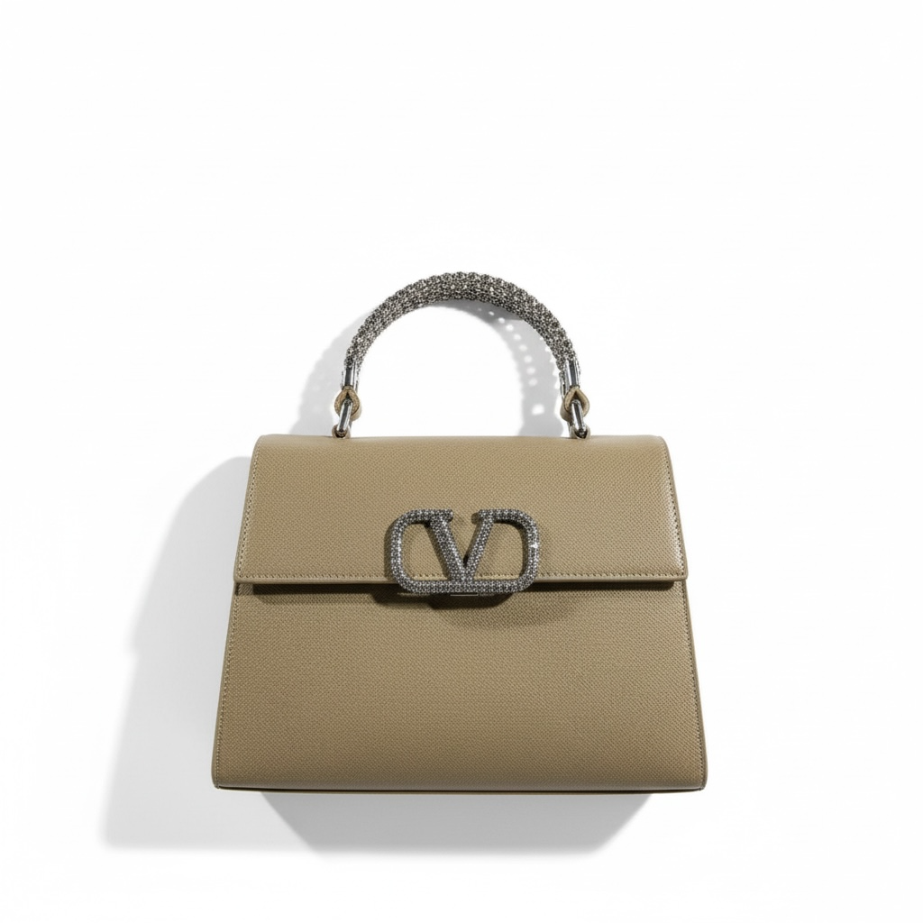 Valentino Garavani Taupe VLogo Crystal Handle Bag ✨🤎