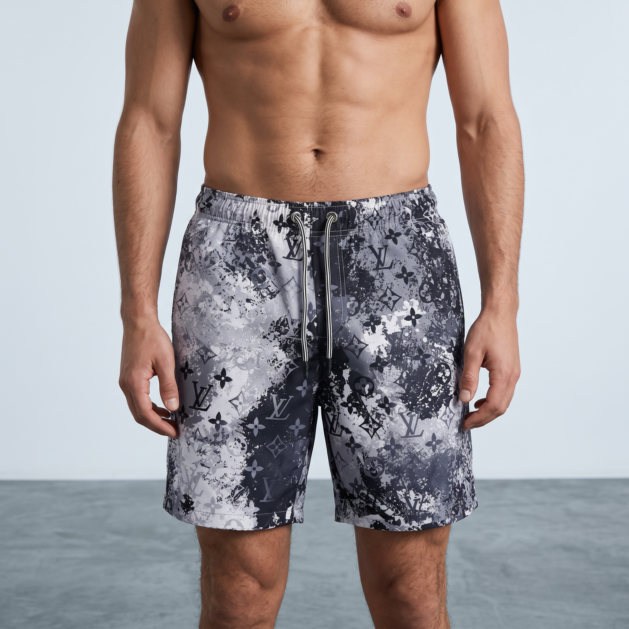 Louis Vuitton Monogram Splash Swim Shorts – grey & White 🖤🤍🌊