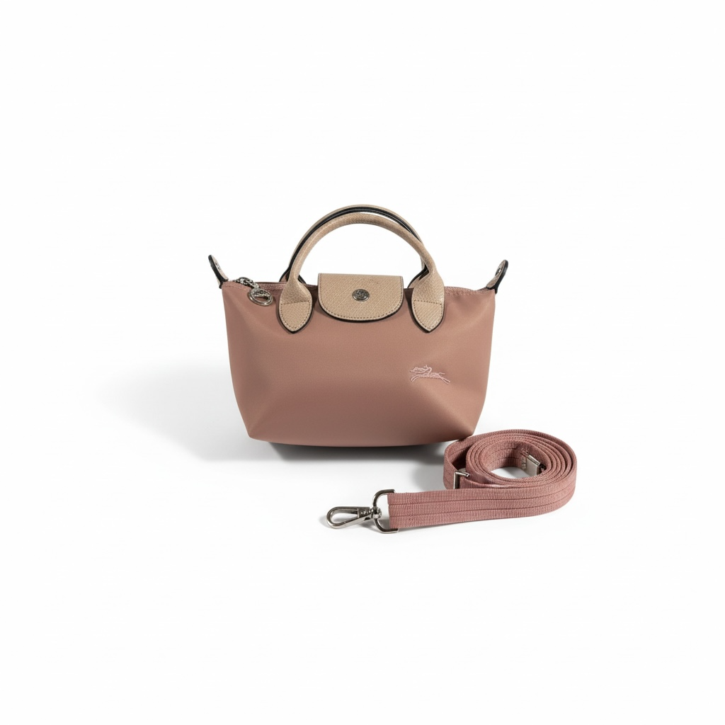 Longchamp Le Pliage Top Handle Bag 🌸 Nude Pink & Beige | Crossbody Strap Included
