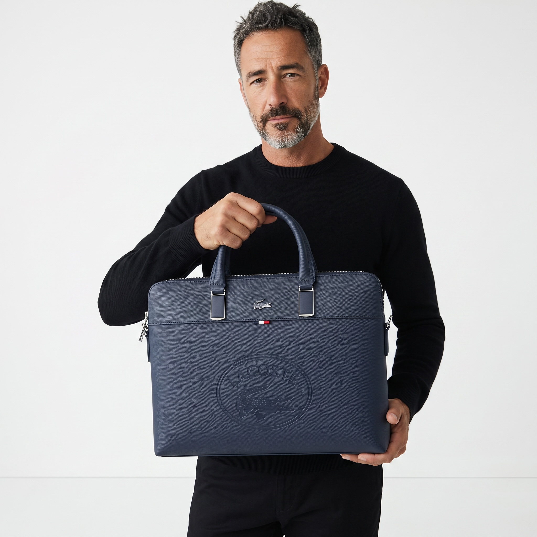LACOSTE Embossed Leather Briefcase 💼🔵 | Premium Business Edition