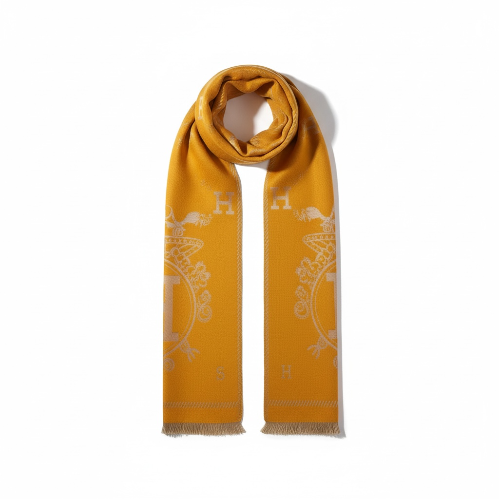🧡 Hermès Double-Face Scarf – Golden Radiance & Timeless Sophistication