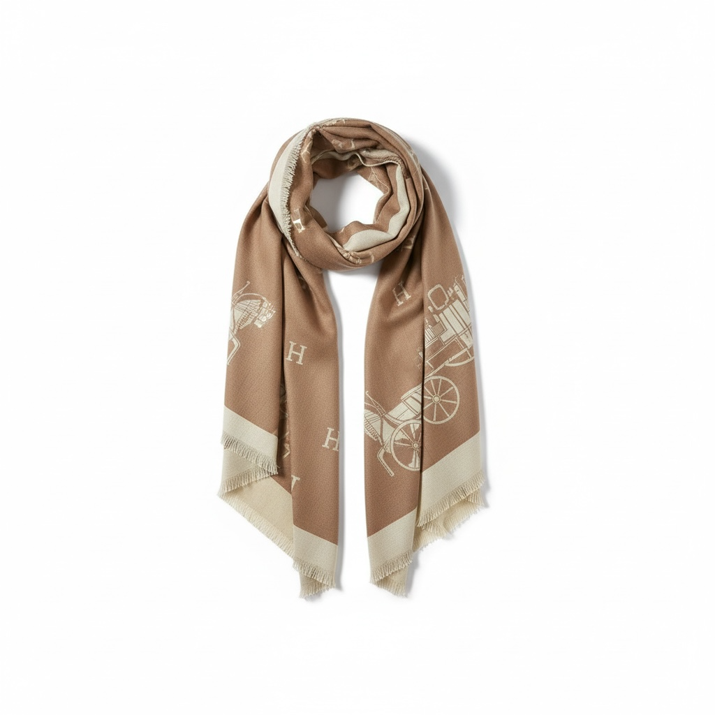 Hermès Double-Face Luxury Shawl 🤎 | Reversible Beige & Camel Scarf