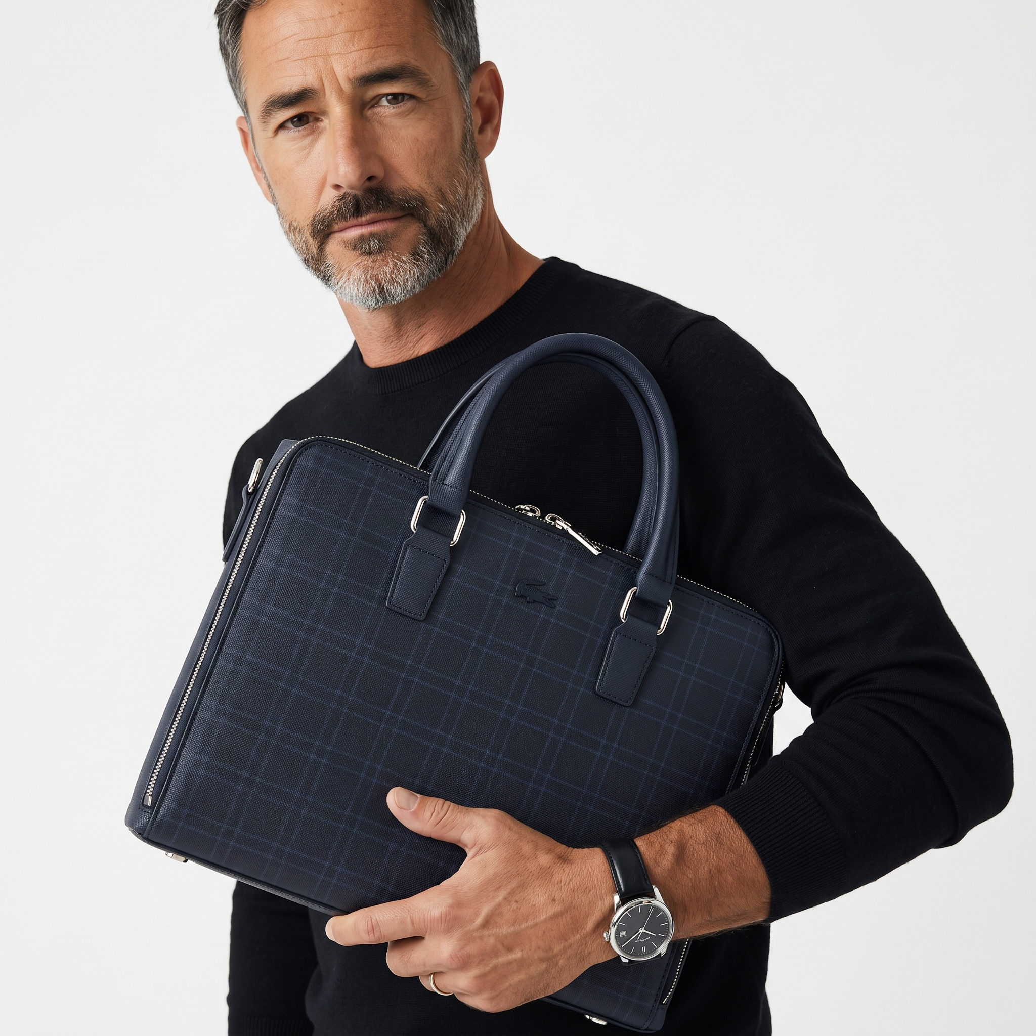 LACOSTE Embossed Leather Briefcase 💼🖤 | Statement Business Edition
