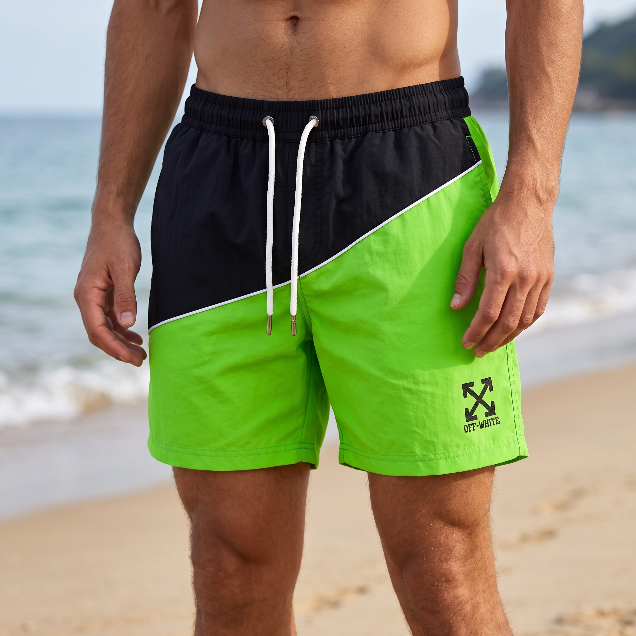 Off-White Green & Black Panel Swim Shorts – Streetwear Splash