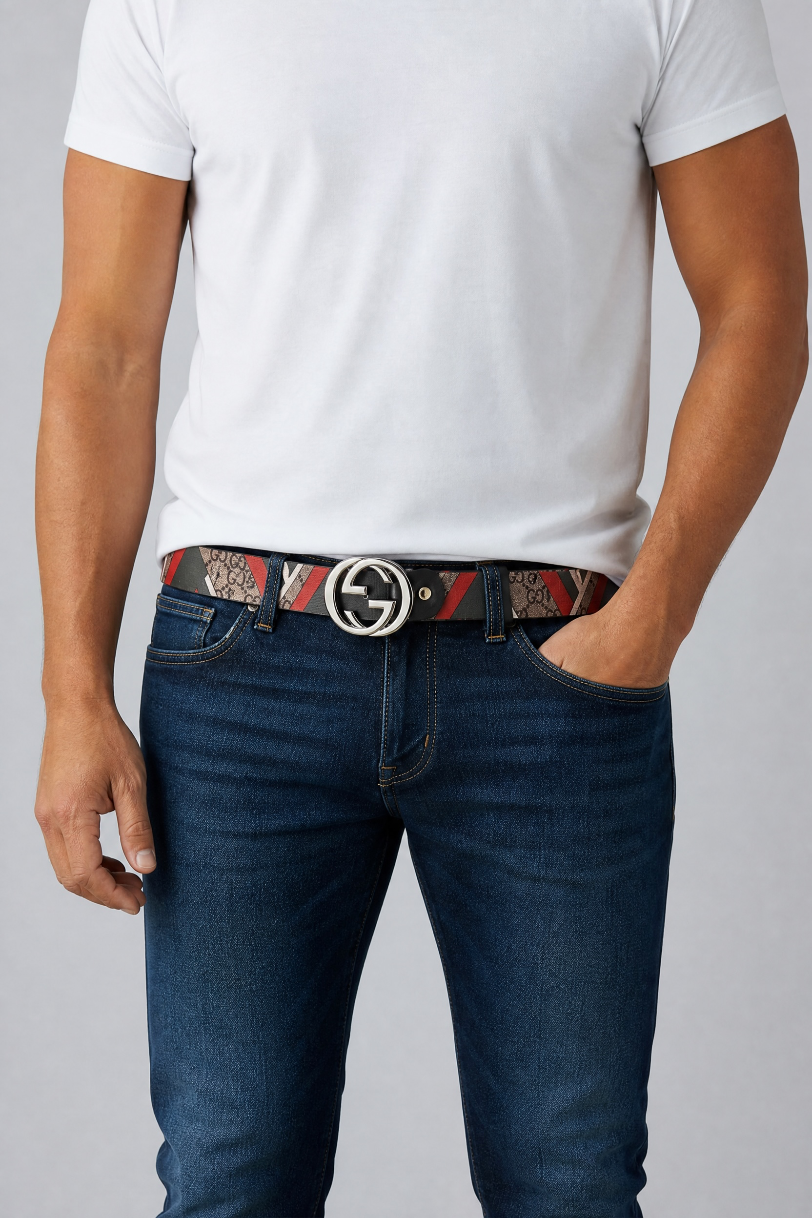 ✨ Gucci Multicolor Pattern Belt 🟥🟩⚪ | Black GG Buckle |