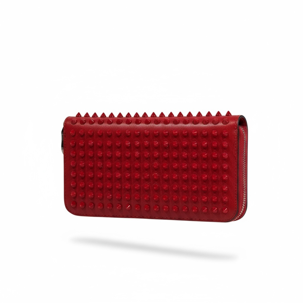 🔥 Christian Louboutin Red Spiked Leather Wallet – Bold Luxury, Iconic Attitude 💼