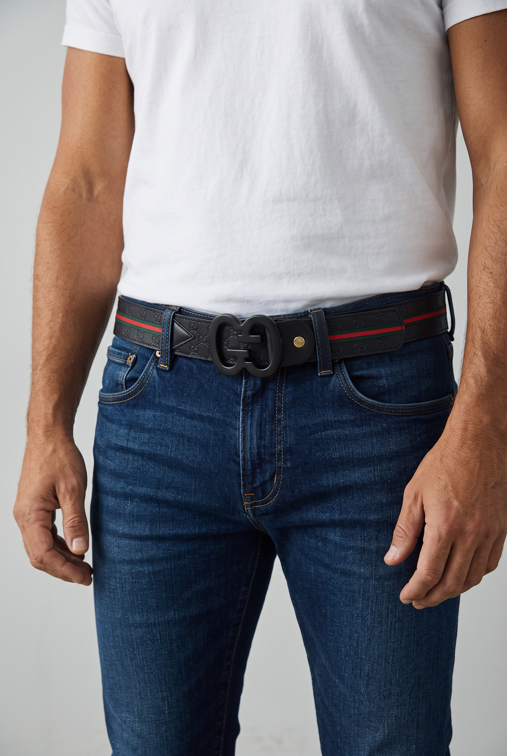 🖤 Gucci Style Black Belt – 120cm | Silver “GG” Logo Buckle ✨ | Green & Red Signature Stripe 💚❤️