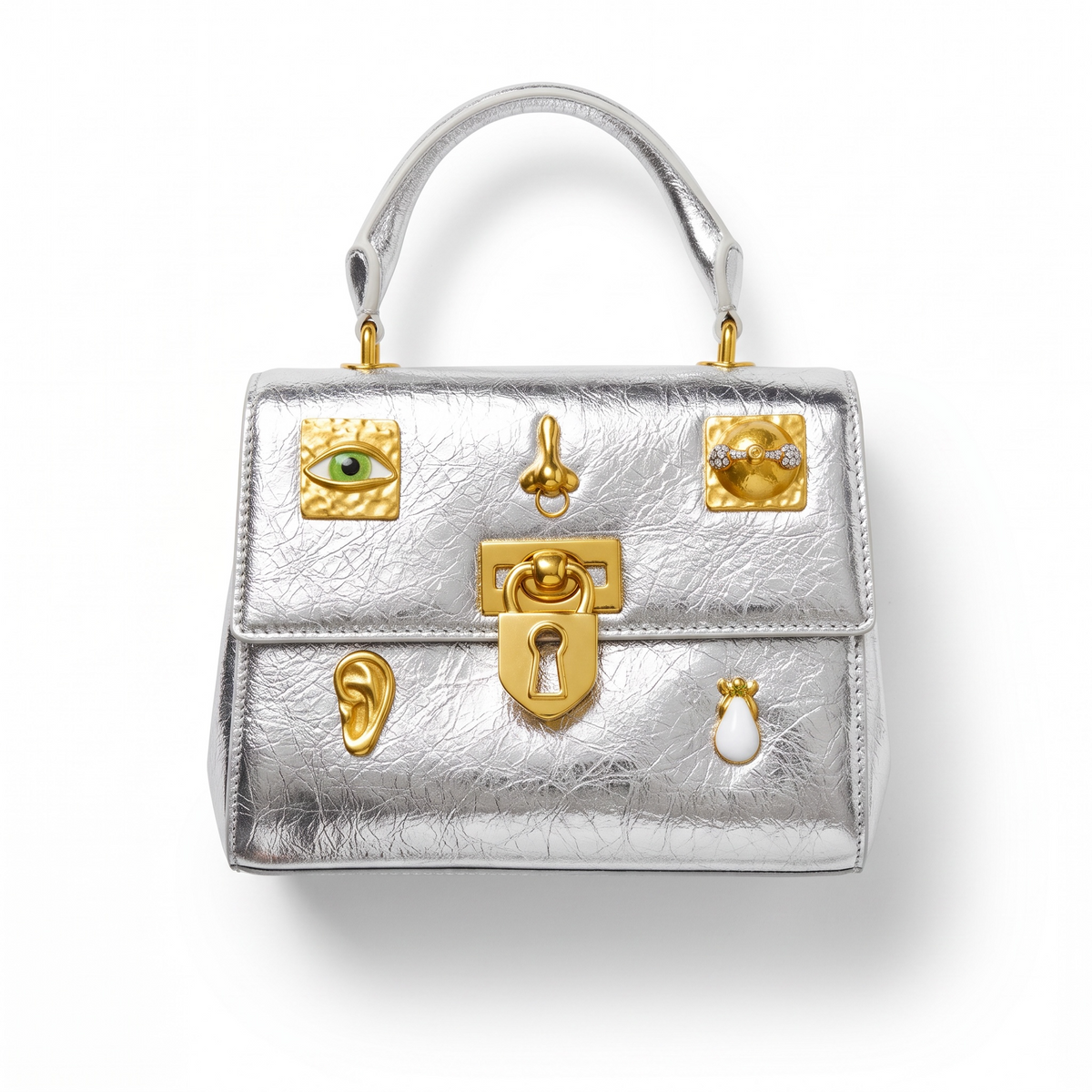 Schiaparelli medium Silver Top Handle – Metallic Statement 👜✨