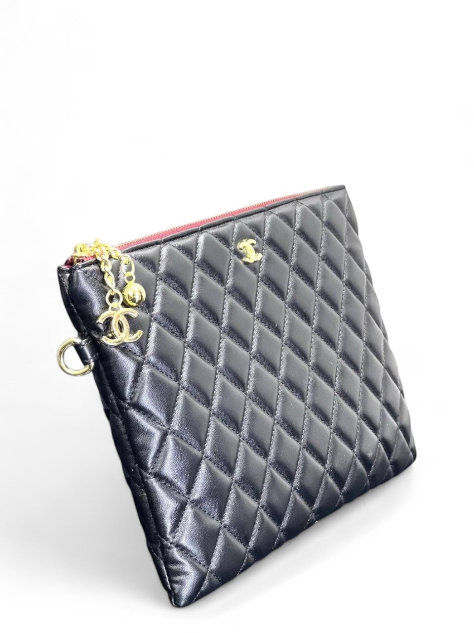 Chanel Quilted Black Lambskin Pouch with Gold-Tone CC Logo