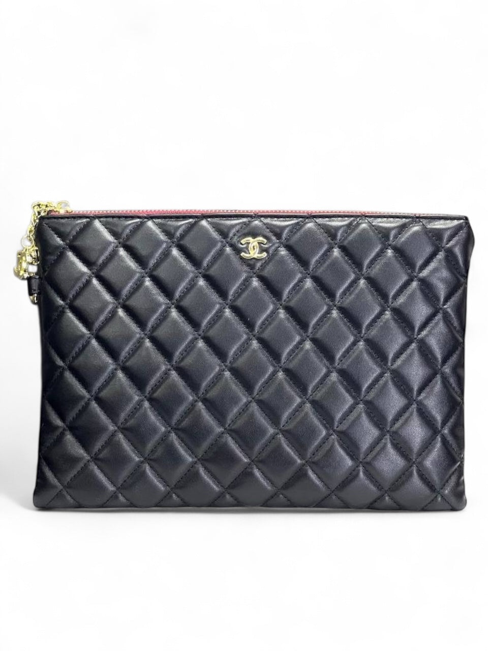 Chanel Quilted Black Lambskin Pouch with Gold-Tone CC Logo