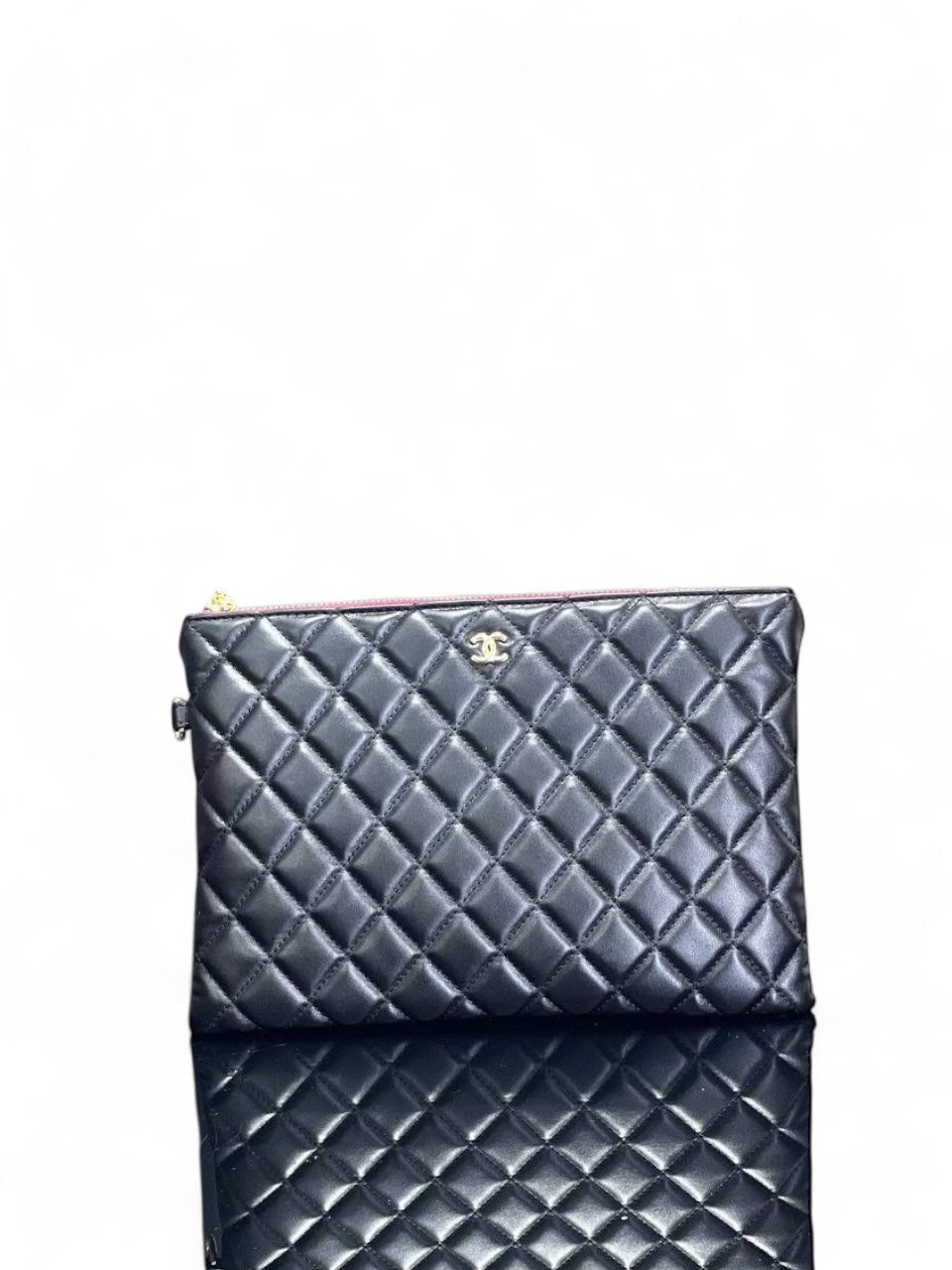 Chanel Quilted Black Lambskin Pouch with Gold-Tone CC Logo