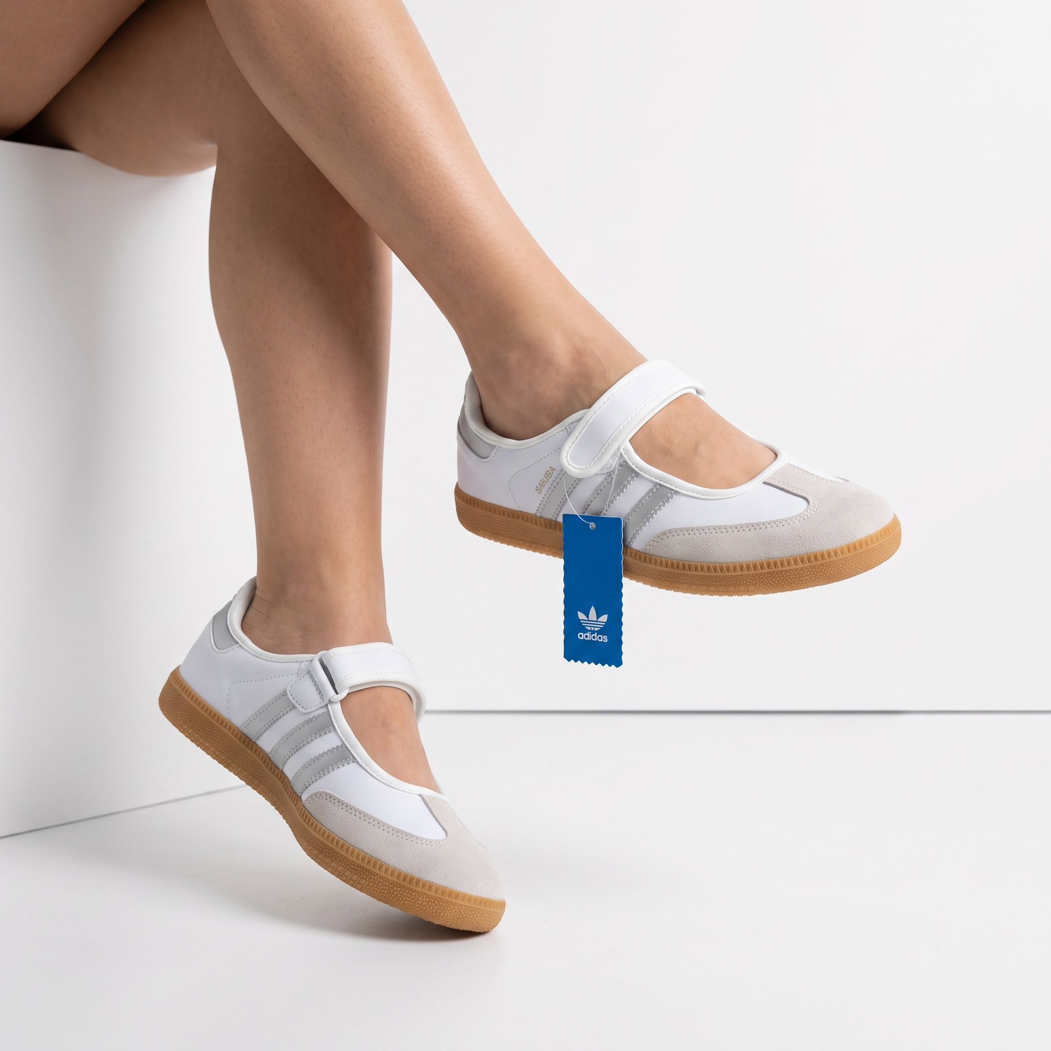 adidas Samba – White Gum Mary Jane Velcro 👟✨