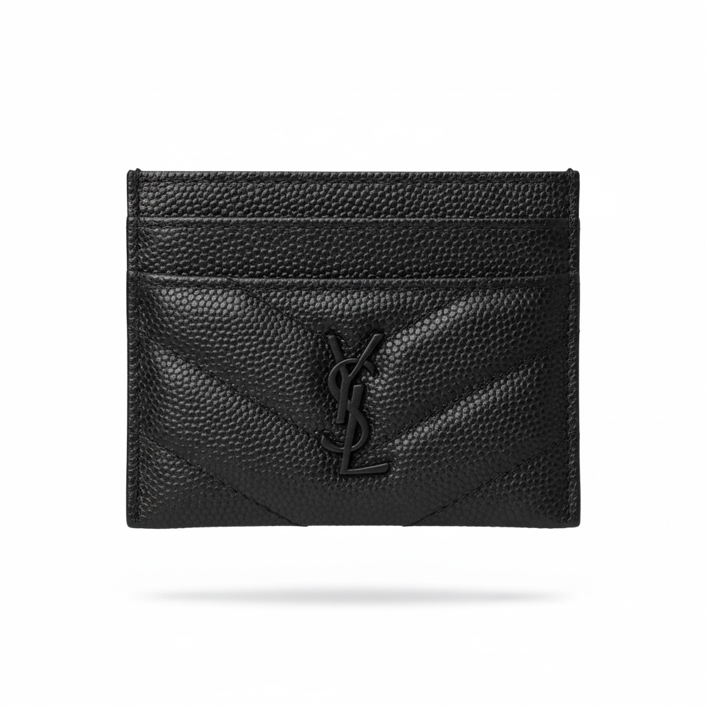 🔹 YSL Saint Laurent Black Grain de Poudre Card Holder – Black Logo