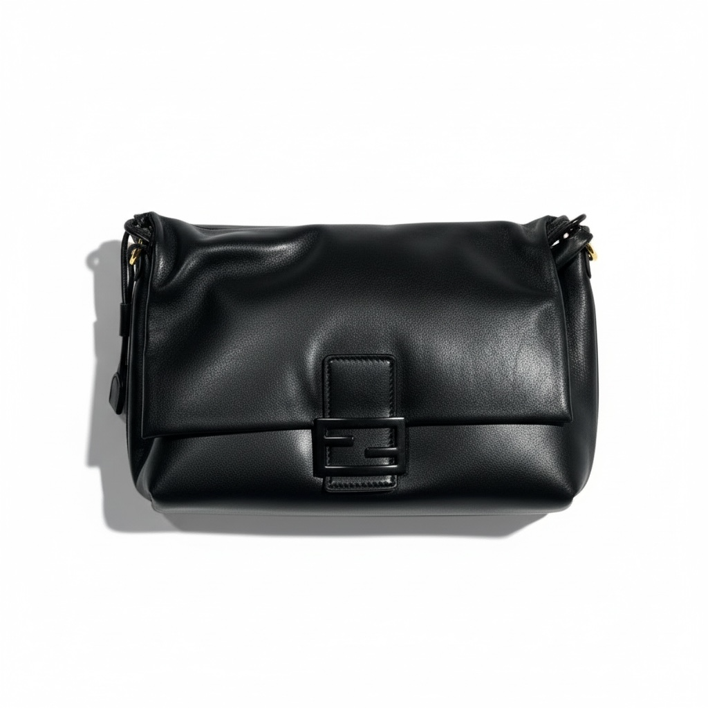 Fendi Leather Baguette Shoulder Bag – Classic Black 🖤✨