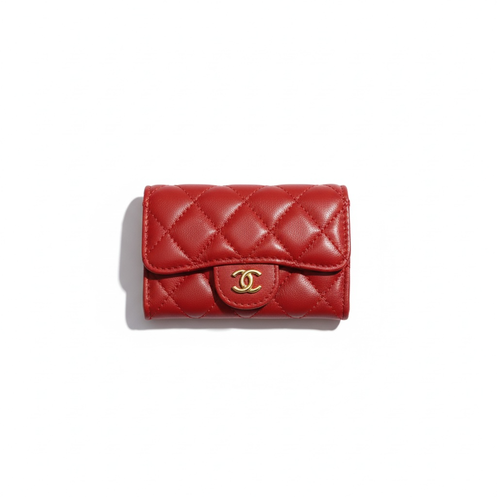 Chanel Quilted Leather Compact Wallet – Red with Gold CC Logo