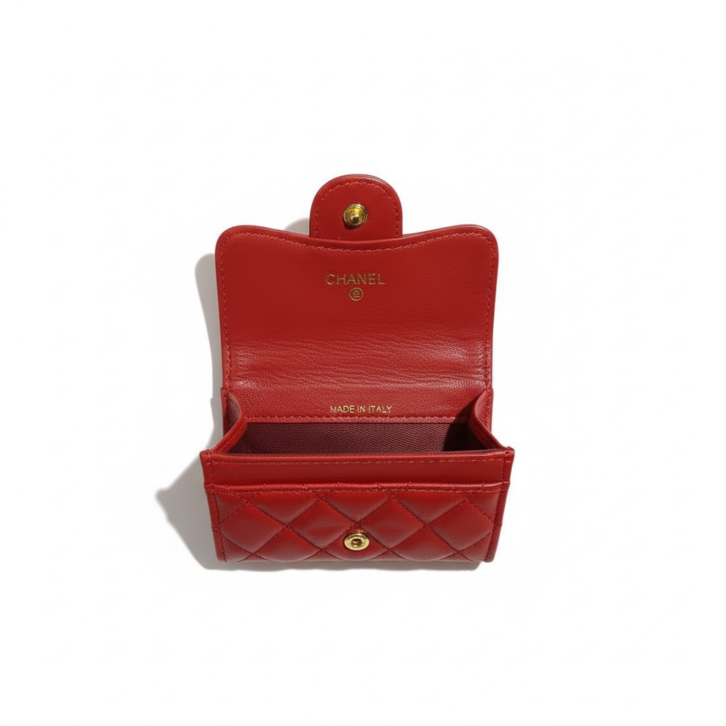 Chanel Quilted Leather Compact Wallet – Red with Gold CC Logo