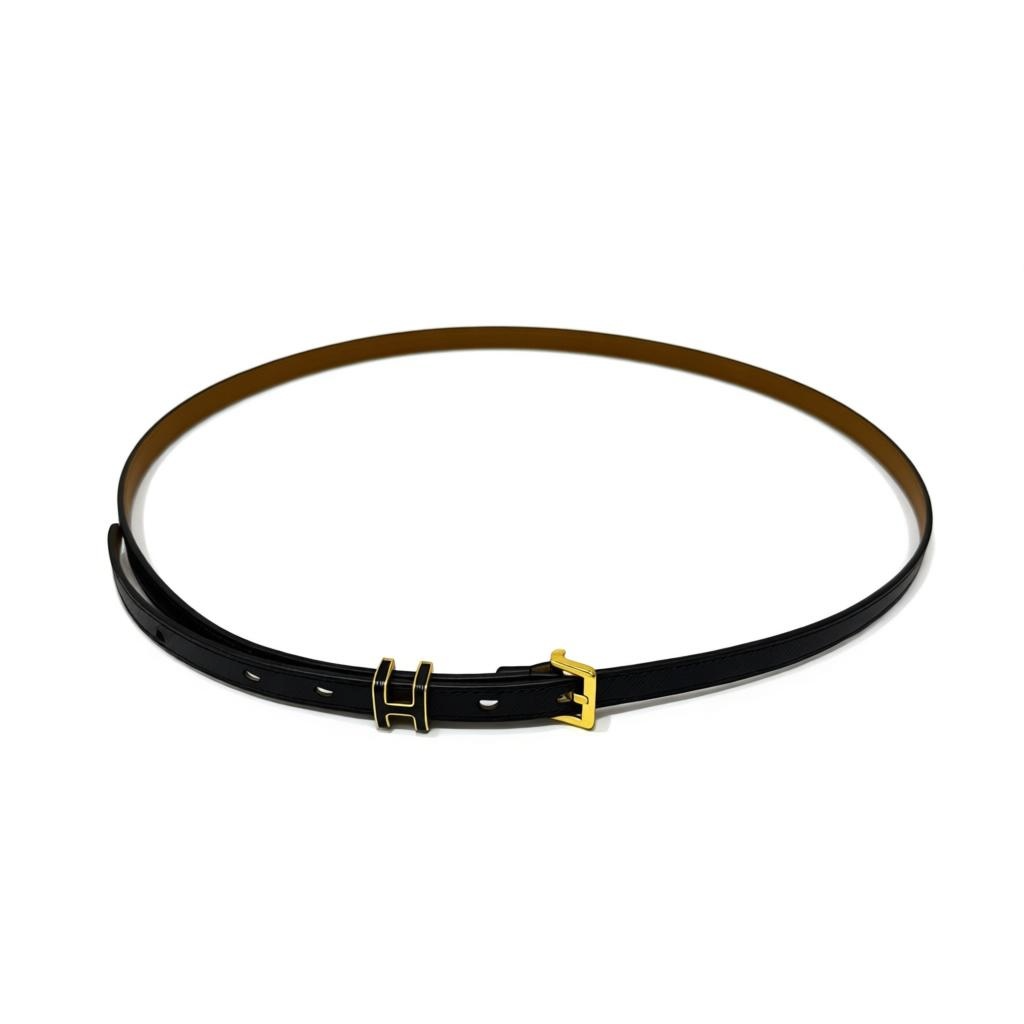 Hermès Leather Bracelet – Black with Gold H Clasp 🖤✨100cm
