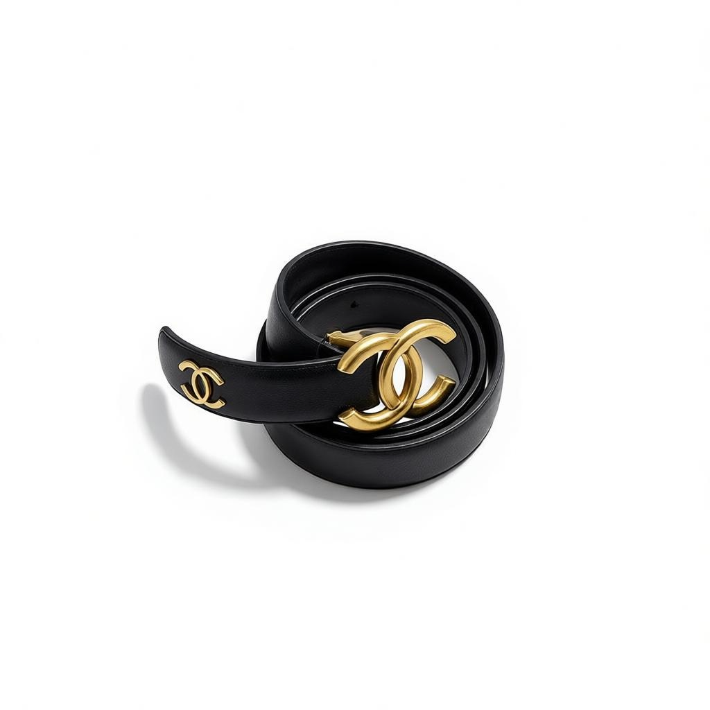 Chanel Black Leather Belt with Gold CC Logo 🖤✨115cm