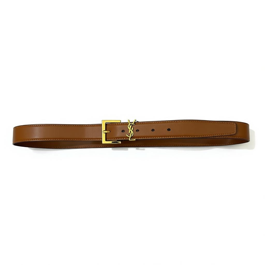 Saint Laurent Brown Leather Belt with Gold YSL Logo – Full Set 🤎✨
