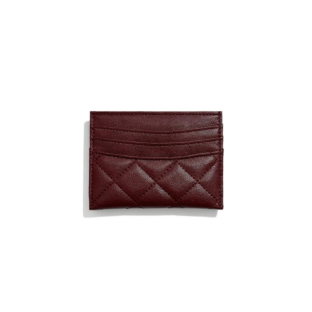 Chanel Burgundy Quilted Card Holder with Gold CC Logo 🍷✨