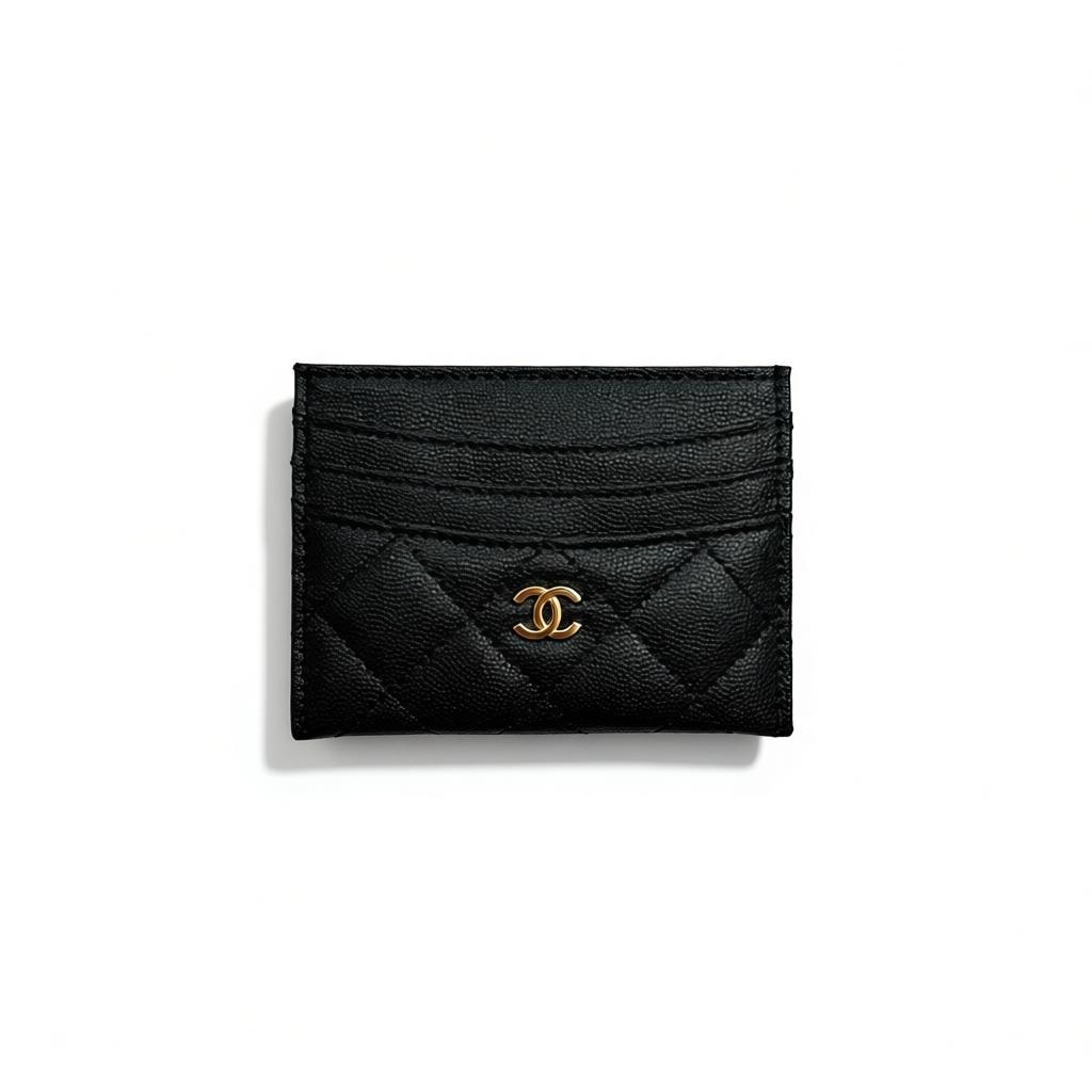 Chanel Black Quilted Card Holder with Gold CC Logo 🖤✨