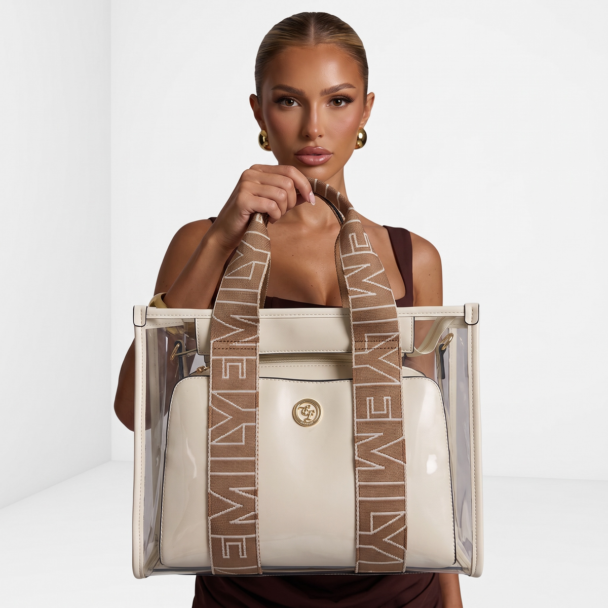 Emily Floral Transparent Beach Tote Set – Ivory Bloom 🌼🤍