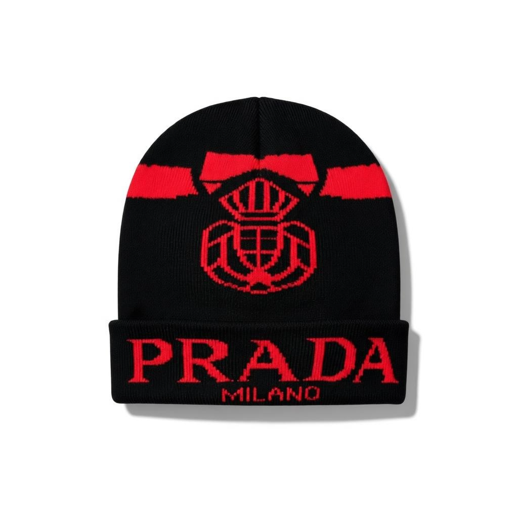 🔴 Prada Milano Black & Red Beanie | Luxury Streetwear Knit Hat