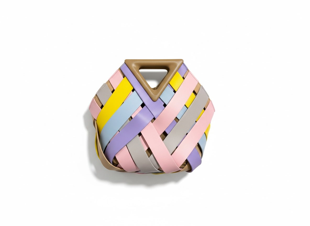 Pastel Rainbow Bottega-Inspired Woven Handbag – Geometric Leather Design with Drawstring Pouch