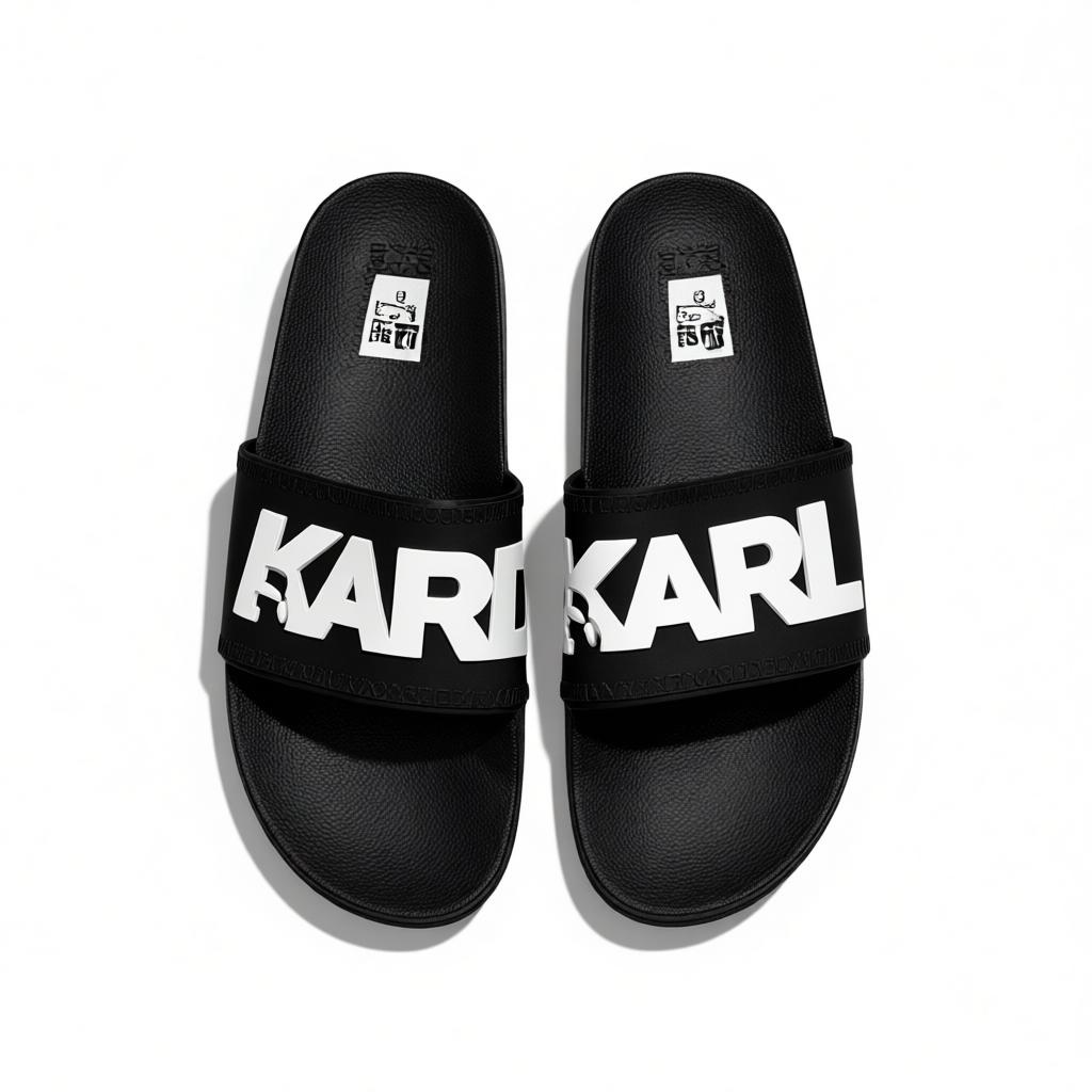 🖤🤍✨ Karl Lagerfeld Logo Slide Slippers – Black & White Statement Edition ✨🤍🖤