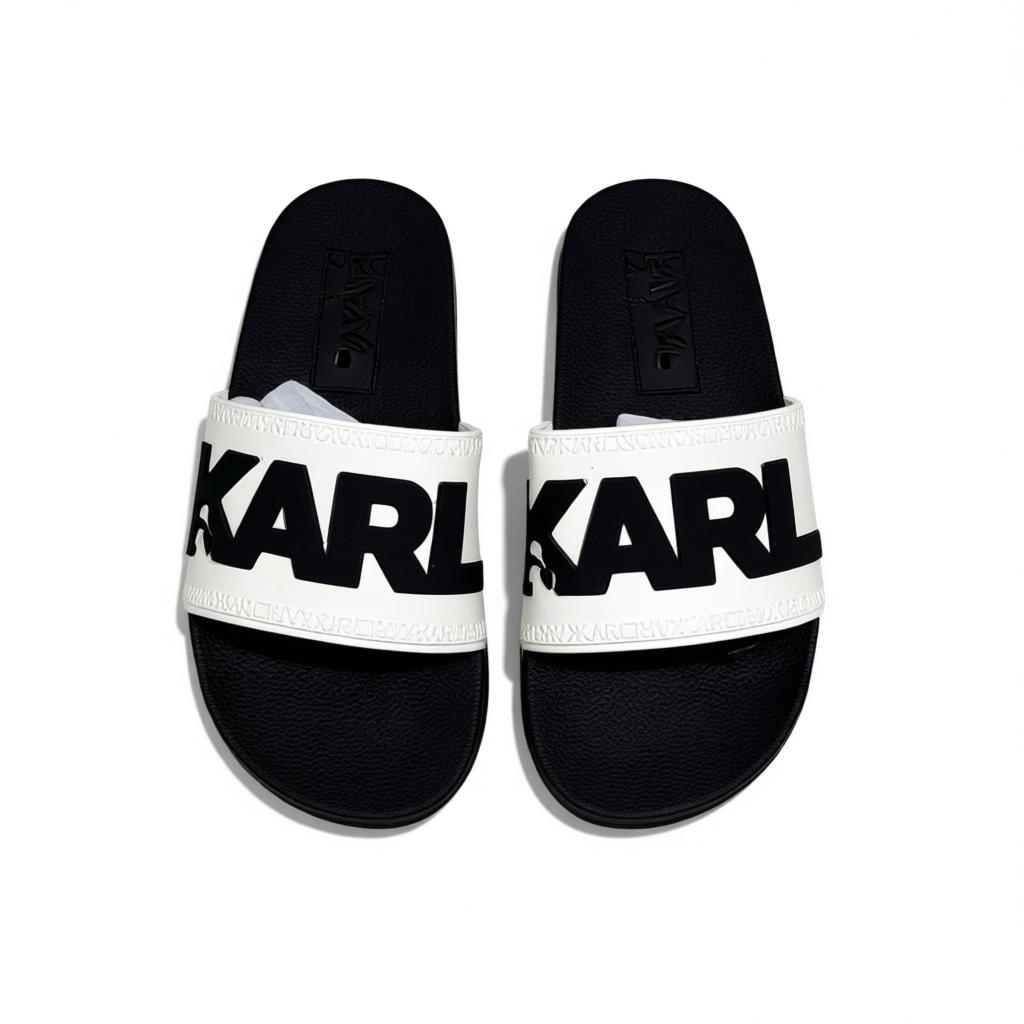 🖤 Karl Lagerfeld Bold Logo Slide Slippers – Black & White