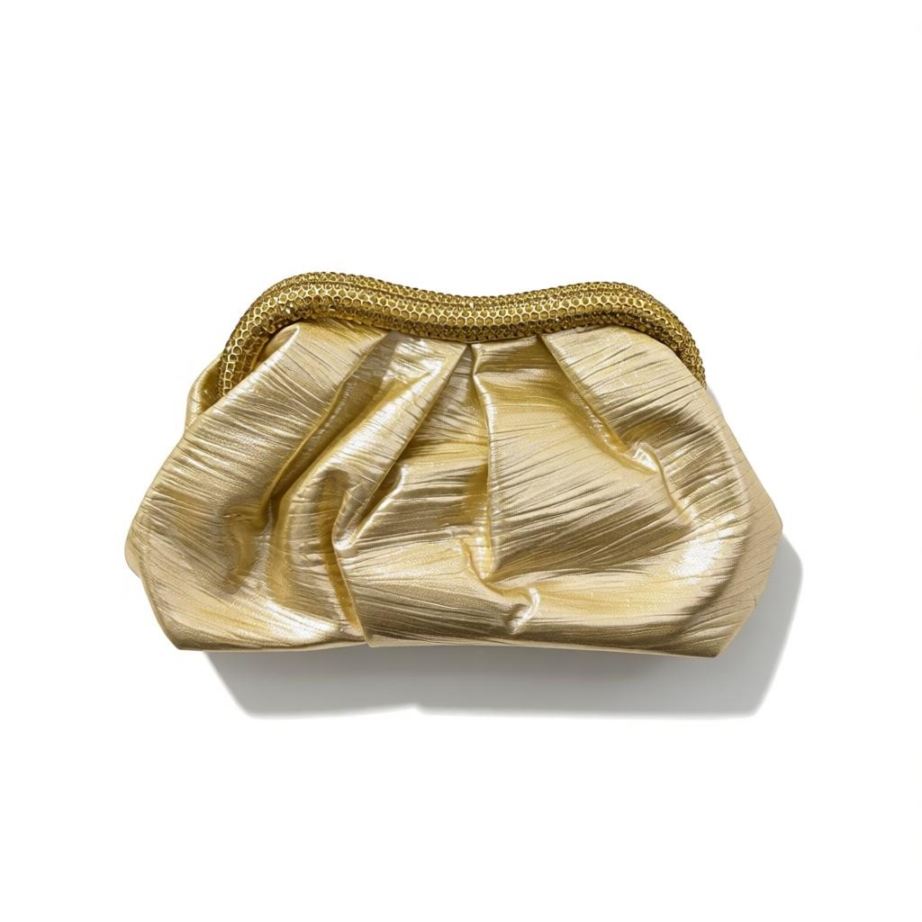 Gold Satin Evening Clutch – Elegant Draped Party Bag soirée ✨💛👛