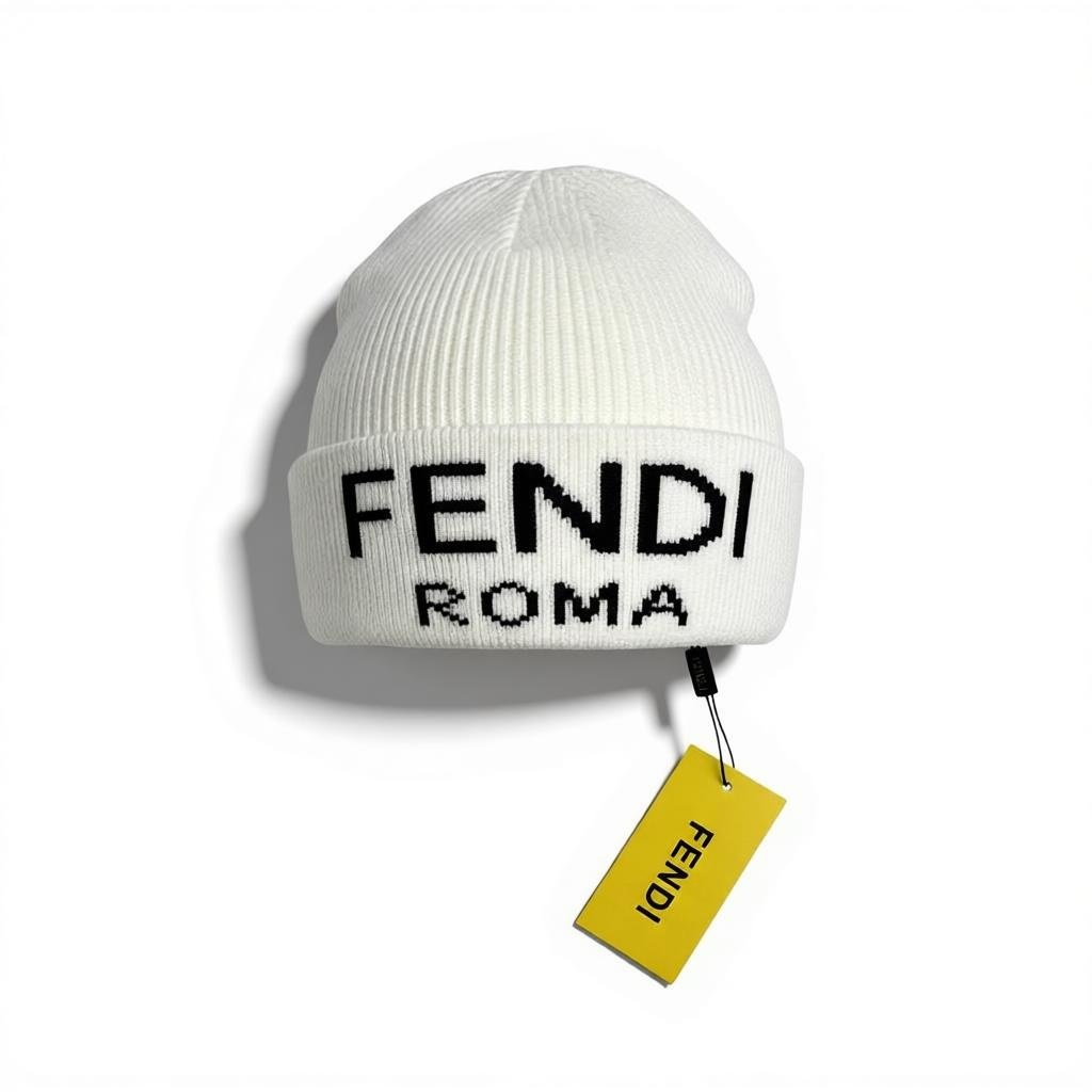 🧢 Fendi Roma White Luxury Beanie – Signature Winter Edition